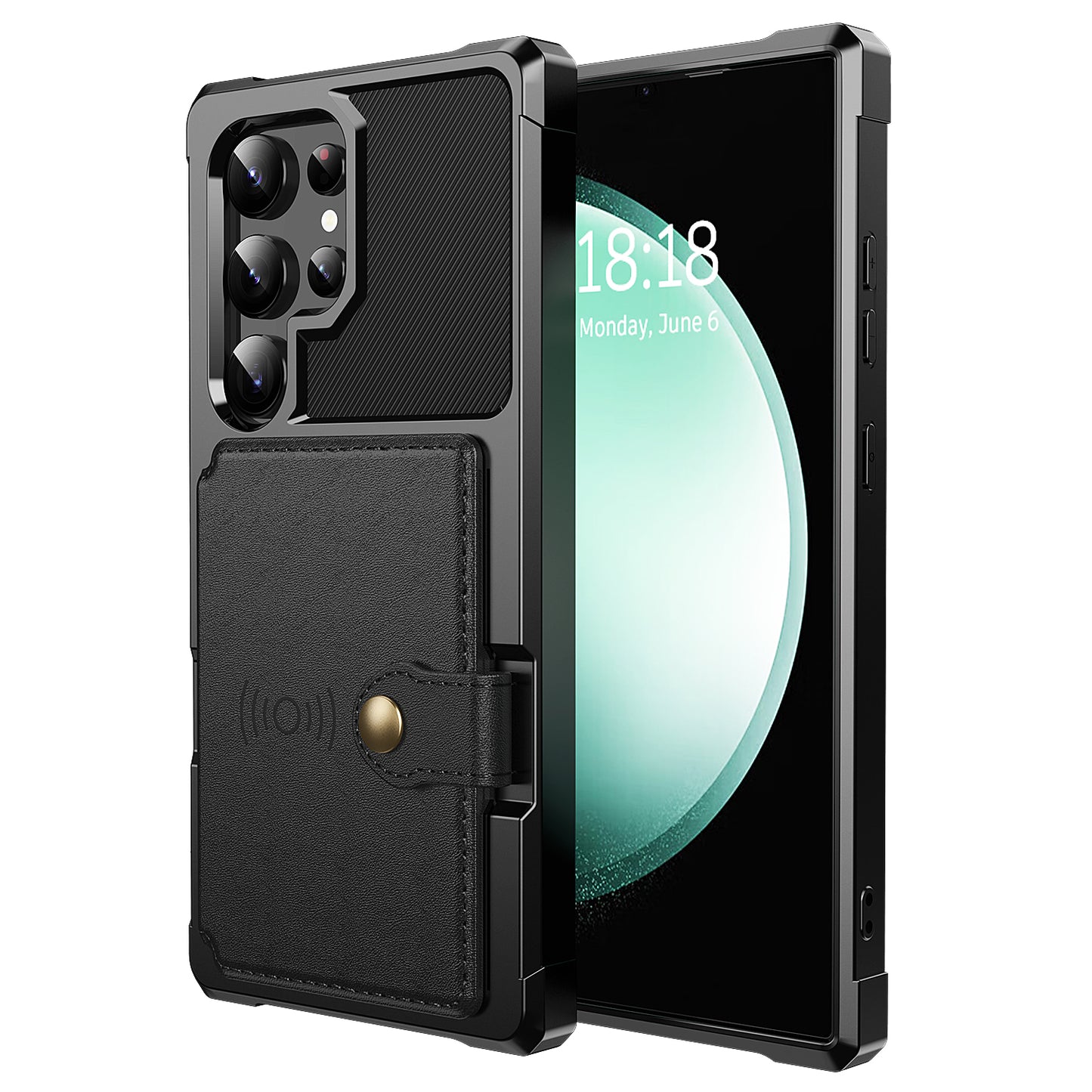 Slim-Fit PU Leather + TPU Kickstand Black Smart Phone Case - For Samsung Galaxy S24 Ultra