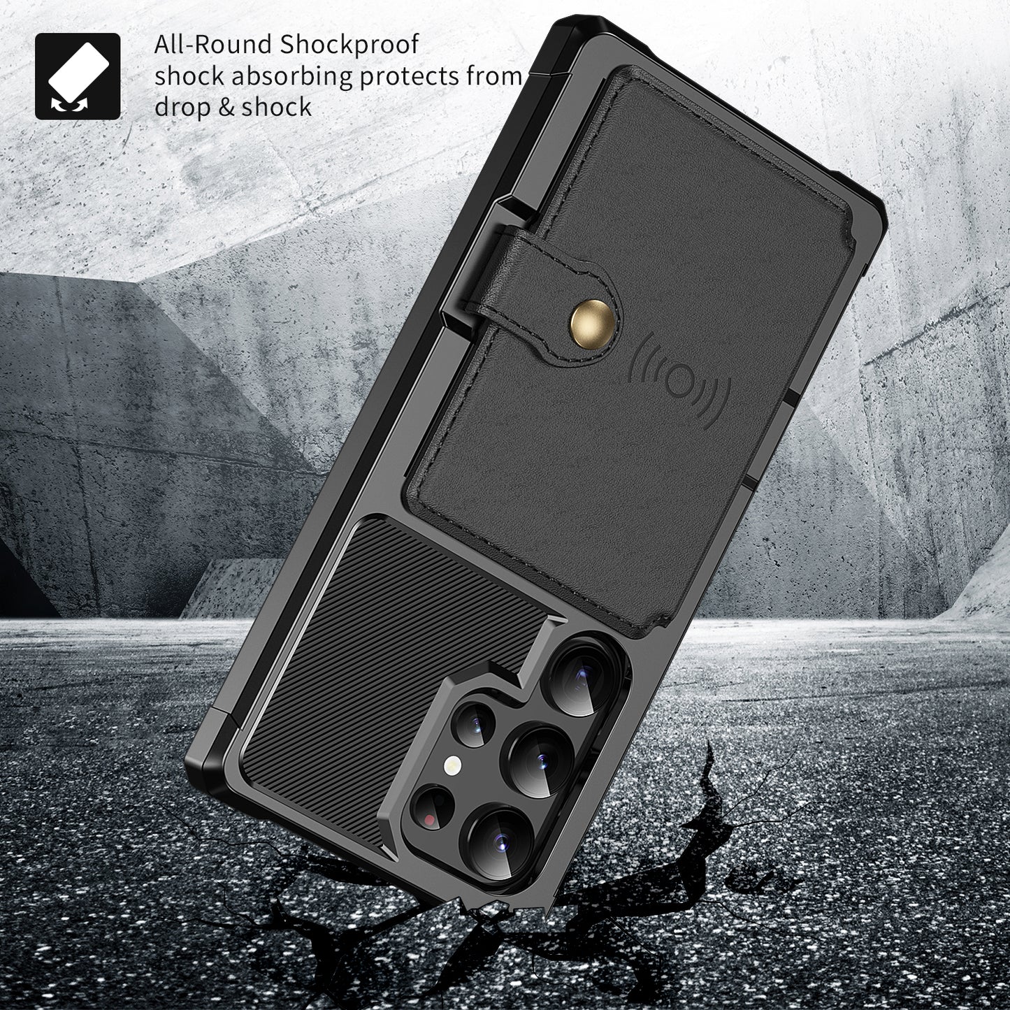 Slim-Fit PU Leather + TPU Kickstand Black Smart Phone Case - For Samsung Galaxy S24 Ultra