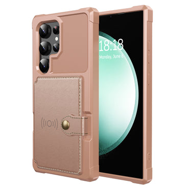 Slim-Fit PU Leather + TPU Kickstand Pink Smart Phone Case - For Samsung Galaxy S24 Ultra