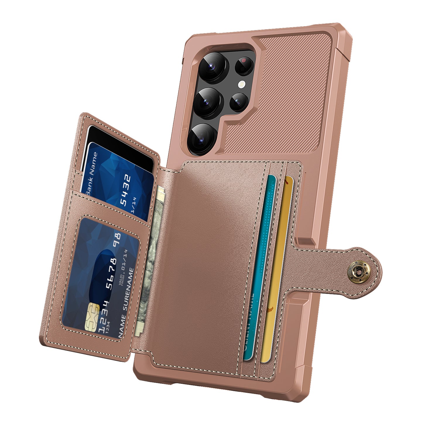 Slim-Fit PU Leather + TPU Kickstand Pink Smart Phone Case - For Samsung Galaxy S24 Ultra