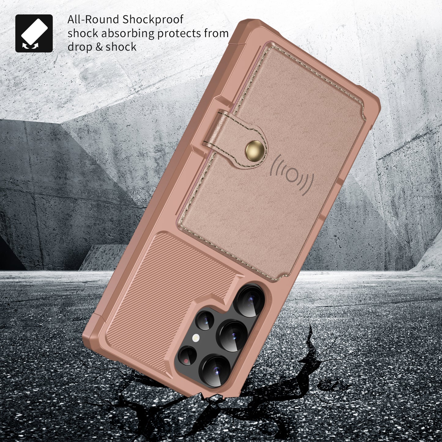 Slim-Fit PU Leather + TPU Kickstand Pink Smart Phone Case - For Samsung Galaxy S24 Ultra