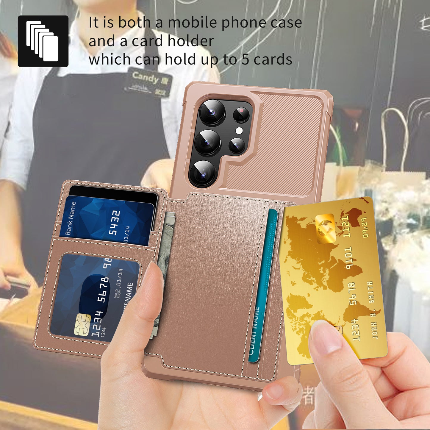 Slim-Fit PU Leather + TPU Kickstand Pink Smart Phone Case - For Samsung Galaxy S24 Ultra