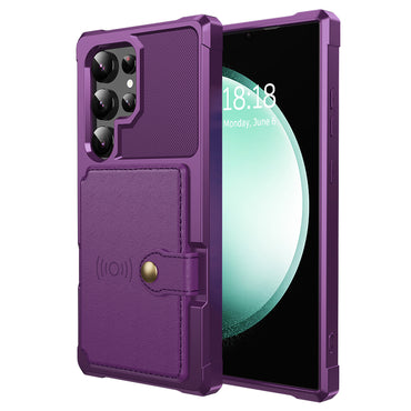 Slim-Fit PU Leather + TPU Kickstand Purple Smart Phone Case - For Samsung Galaxy S24 Ultra
