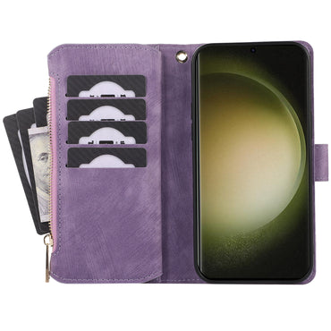 Rhombus Wallet Purse Handbag Purple Leather Phone Cover - For Samsung Galaxy S24 Ultra