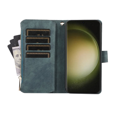 Rhombus Wallet Purse Handbag Green Leather Phone Cover - For Samsung Galaxy S24 Ultra