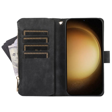 Rhombus Leather Case Stand Card Slots Black Phone Cover - For Samsung Galaxy S24