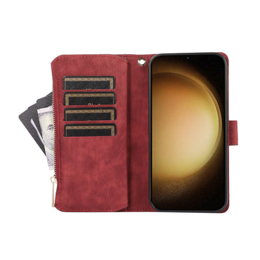 Rhombus Leather Case Stand Card Slots Red Phone Cover - For Samsung Galaxy S24