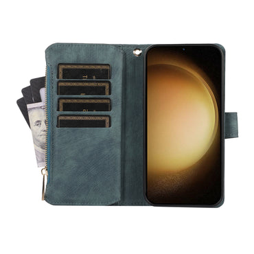 Rhombus Leather Case Stand Card Slots Green Phone Cover - For Samsung Galaxy S24