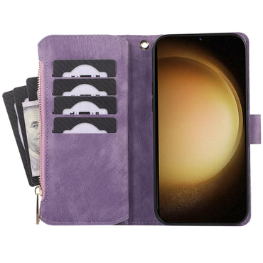 Rhombus Leather Case Stand Card Slots Purple Phone Cover - For Samsung Galaxy S24