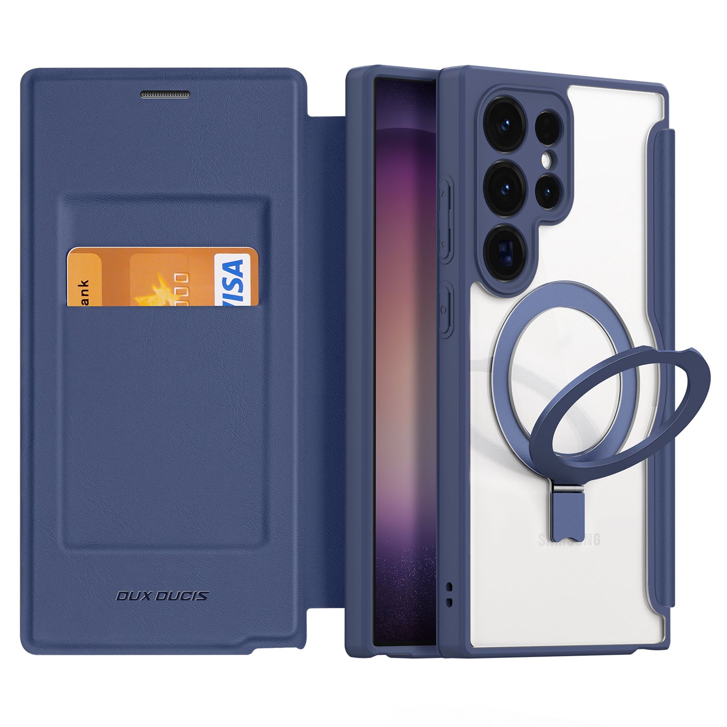 DUX DUCIS Skin X Pro Cell Phone Case Magnetic Ring Kickstand Blue Cover - For Samsung Galaxy S24 Ultra