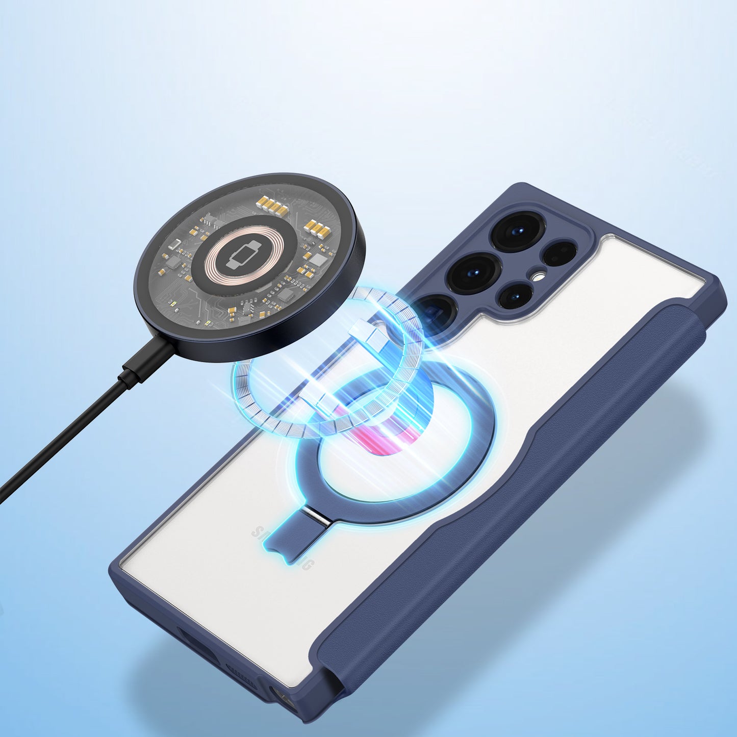 DUX DUCIS Skin X Pro Cell Phone Case Magnetic Ring Kickstand Blue Cover - For Samsung Galaxy S24 Ultra