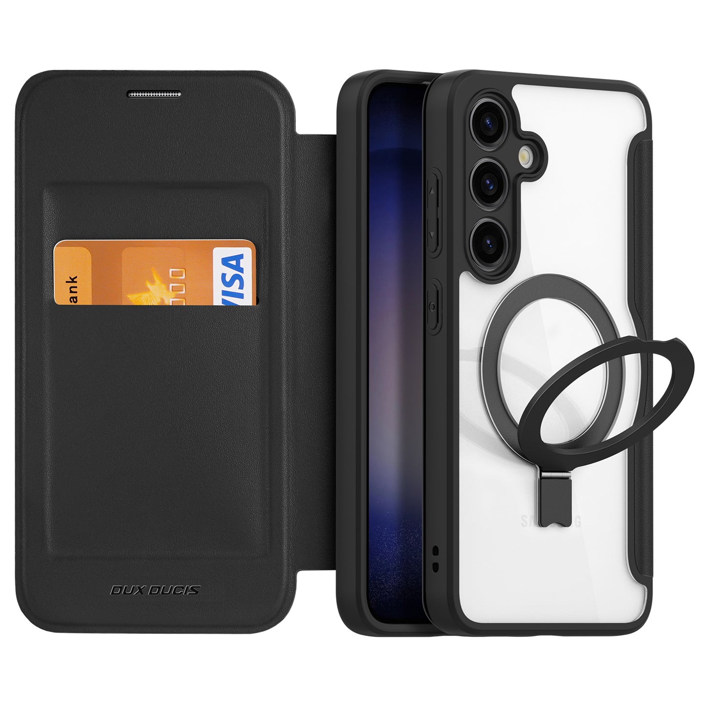 DUX DUCIS Skin X Pro Case RFID Ring Kickstand Black Cover Compatible with MagSafe - For Samsung Galaxy S24