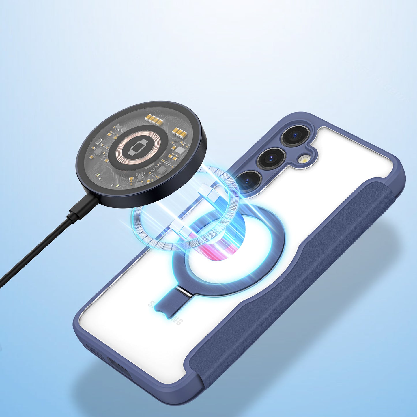 DUX DUCIS Skin X Pro Case RFID Ring Kickstand Blue Cover Compatible with MagSafe - For Samsung Galaxy S24