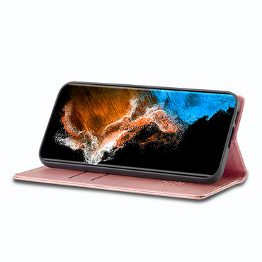 LC.IMEEKE Rose Gold Case Microfiber Leather Folio Stand View Phone Cover - For Samsung Galaxy S24