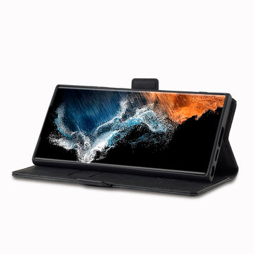 LC.IMEEKE Black Case Microfiber Leather Folio Stand View Phone Cover - For Samsung Galaxy S24 Ultra