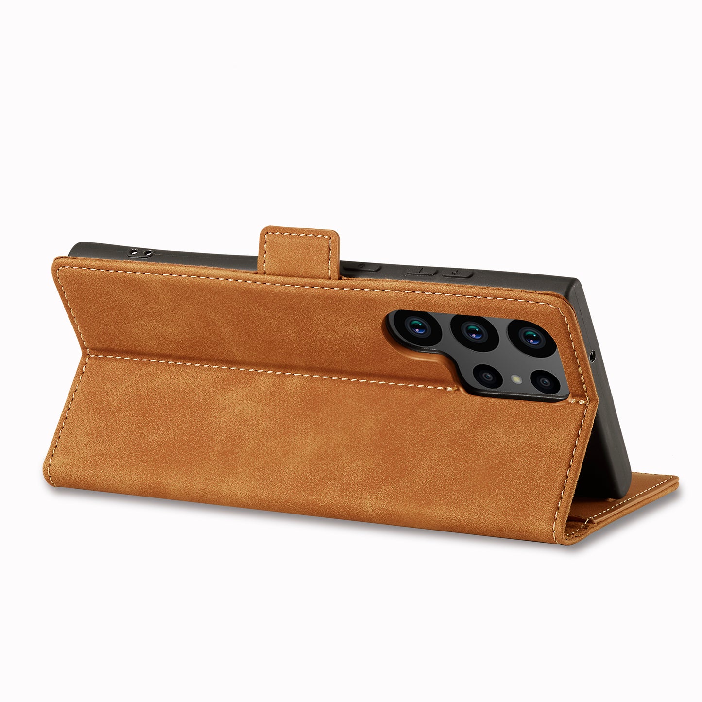 LC.IMEEKE Brown Case Microfiber Leather Folio Stand View Phone Cover - For Samsung Galaxy S24 Ultra