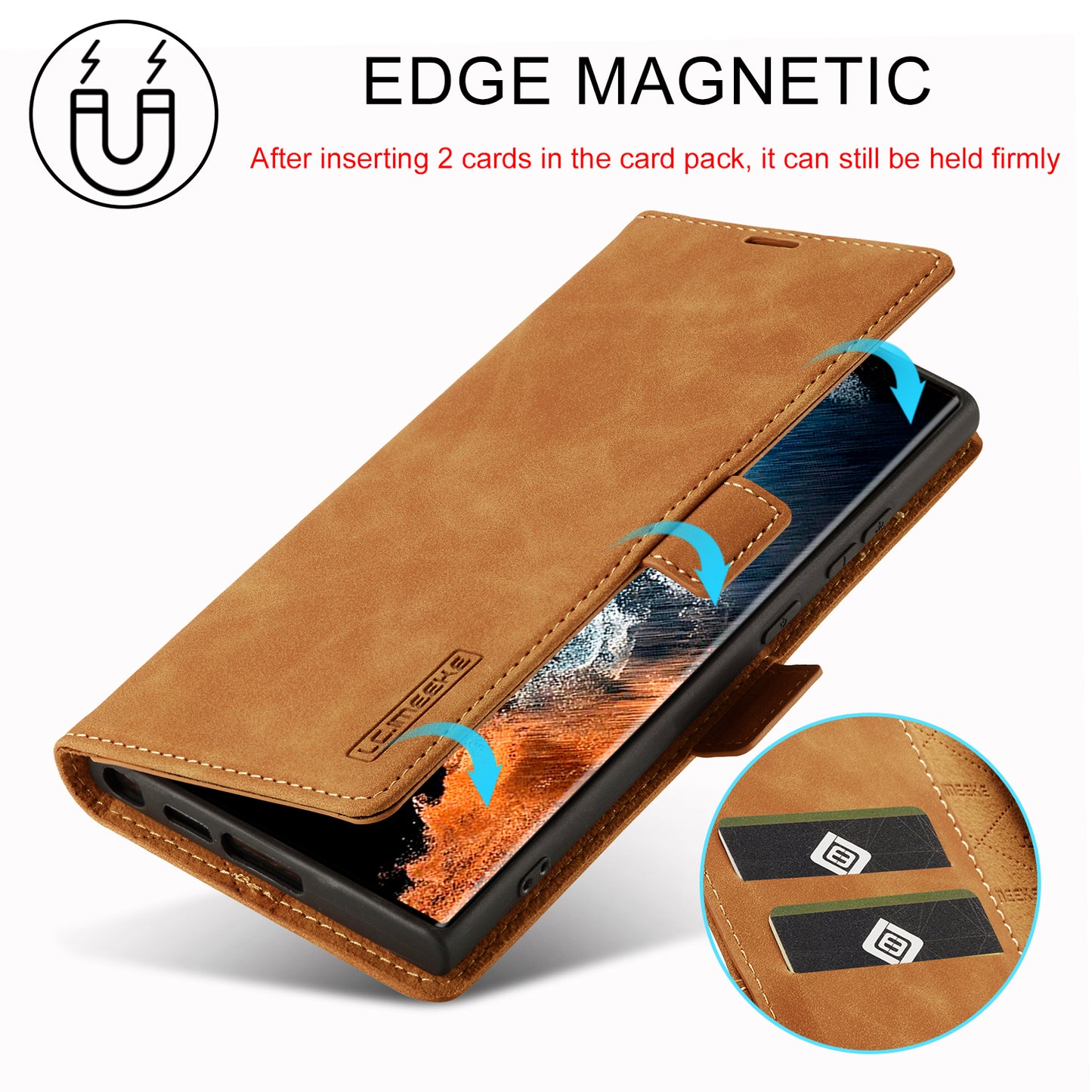 LC.IMEEKE Brown Case Microfiber Leather Folio Stand View Phone Cover - For Samsung Galaxy S24 Ultra