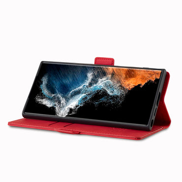 LC.IMEEKE Red Case Microfiber Leather Folio Stand View Phone Cover - For Samsung Galaxy S24 Ultra