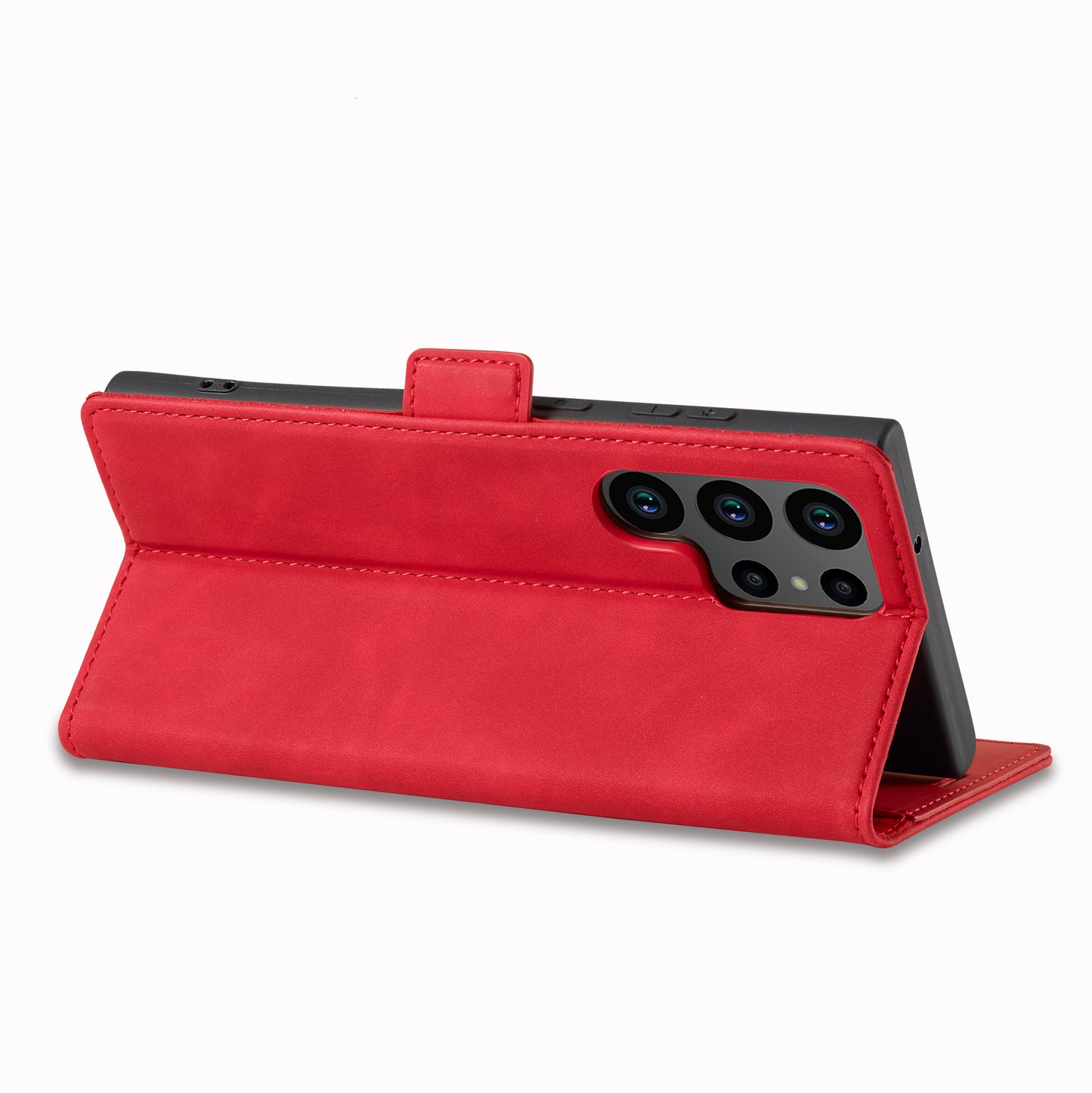 LC.IMEEKE Red Case Microfiber Leather Folio Stand View Phone Cover - For Samsung Galaxy S24 Ultra