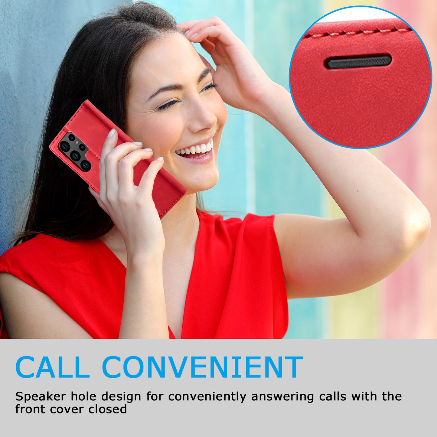 LC.IMEEKE Red Case Microfiber Leather Folio Stand View Phone Cover - For Samsung Galaxy S24 Ultra