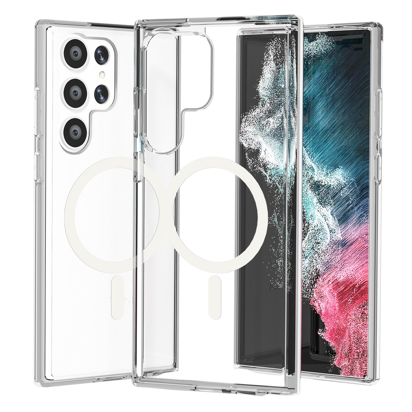 Magnetic Phone Case PC + TPU Scratch-proof Clear Back Cover - For Samsung Galaxy S24 Ultra