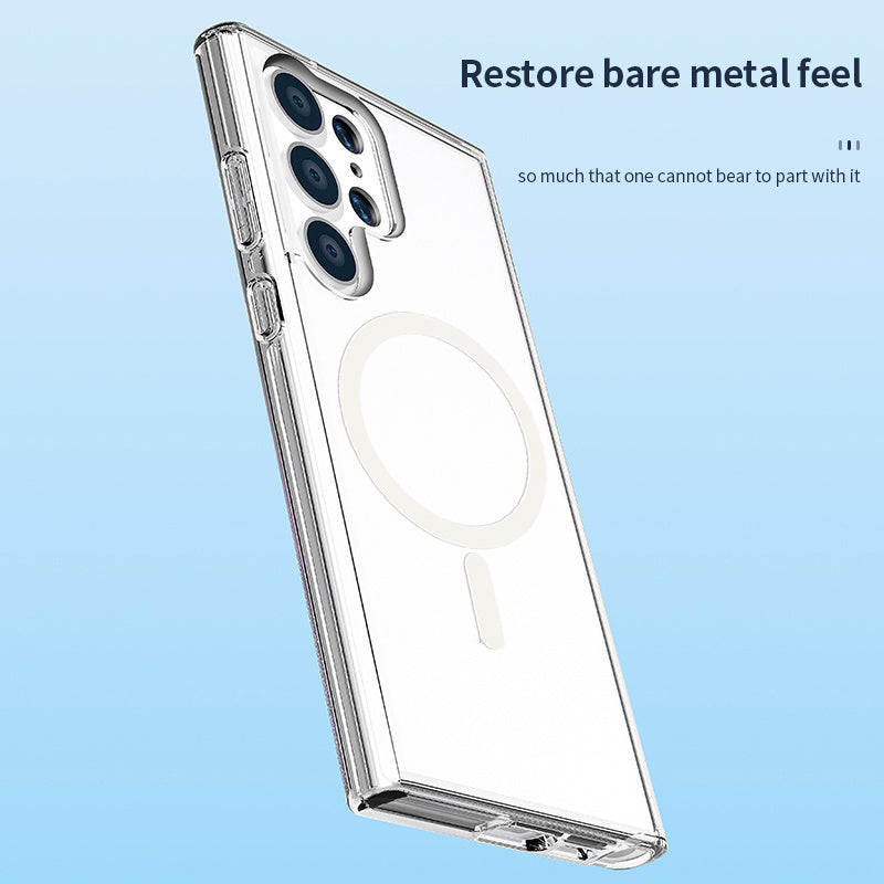 Magnetic Phone Case PC + TPU Scratch-proof Clear Back Cover - For Samsung Galaxy S24 Ultra