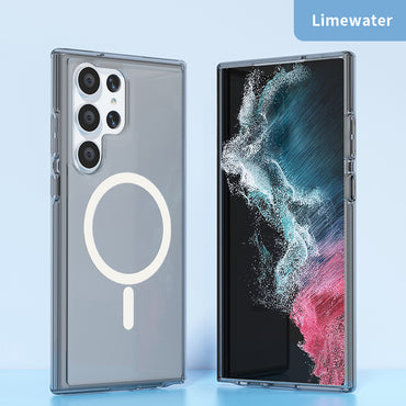 Magnetic Phone Case PC + TPU Scratch-proof Clear Black Back Cover - For Samsung Galaxy S24 Ultra