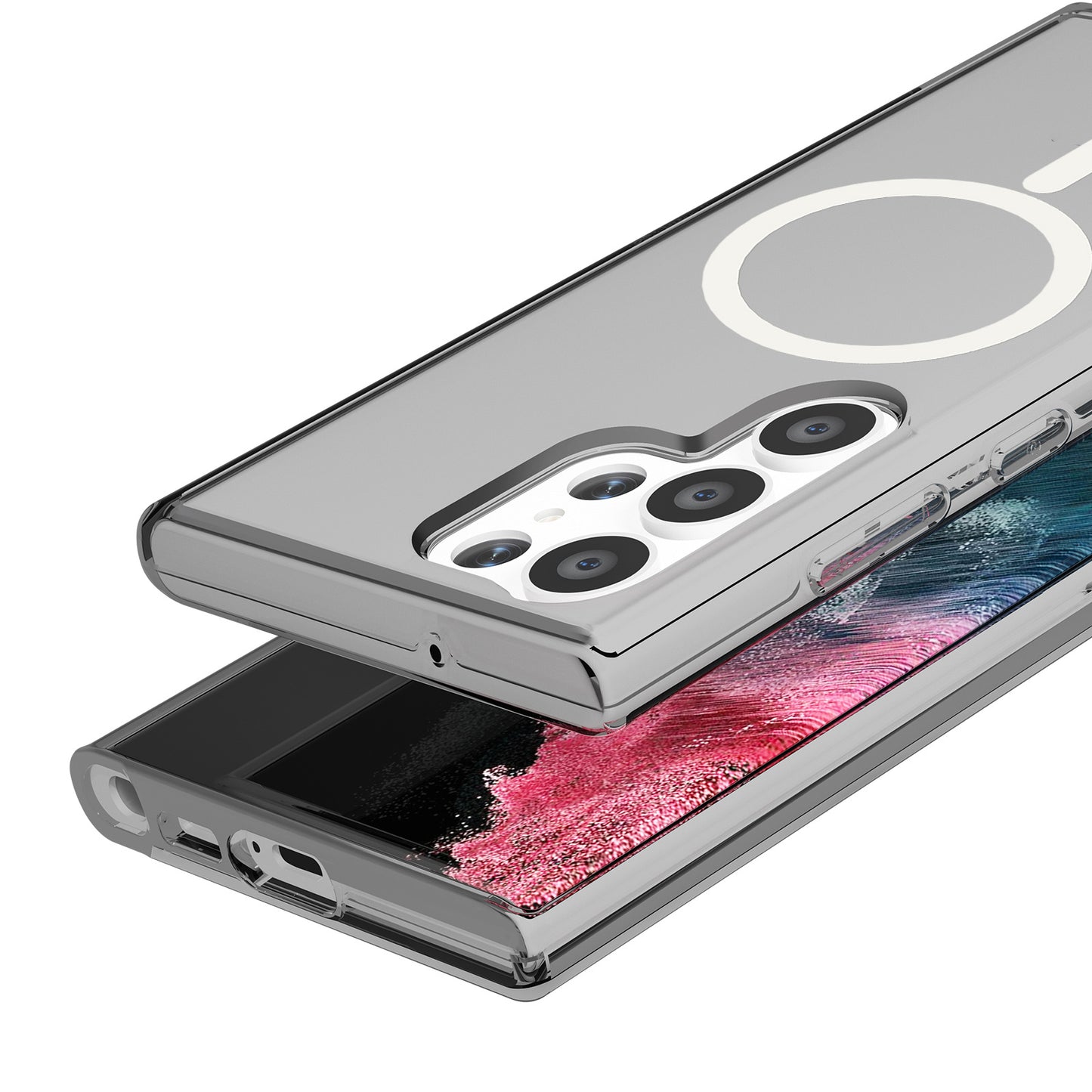 Magnetic Phone Case PC + TPU Scratch-proof Clear Black Back Cover - For Samsung Galaxy S24 Ultra