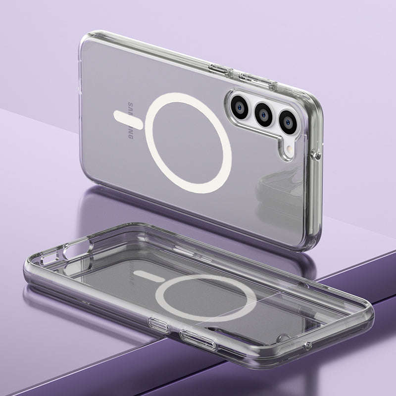 Magnetic Clear Black Phone Case Shell Hard PC Soft TPU Cover - For Samsung Galaxy S24