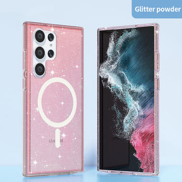 Magnetic Case Glitter Hard PC + Soft TPU Pink Phone Back Cover - For Samsung Galaxy S24 Ultra