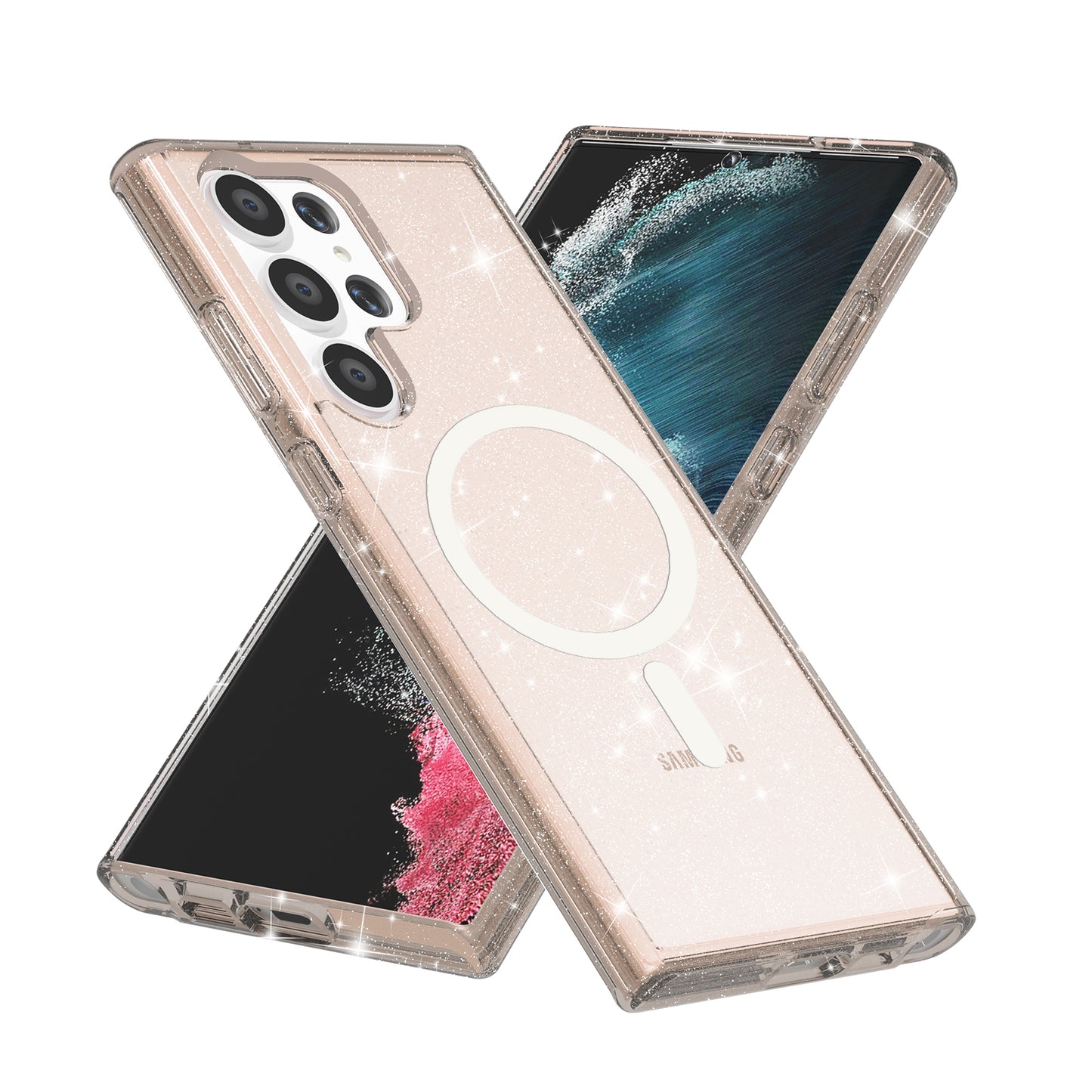 Magnetic Case Glitter Hard PC + Soft TPU Gold Phone Back Cover - For Samsung Galaxy S24 Ultra