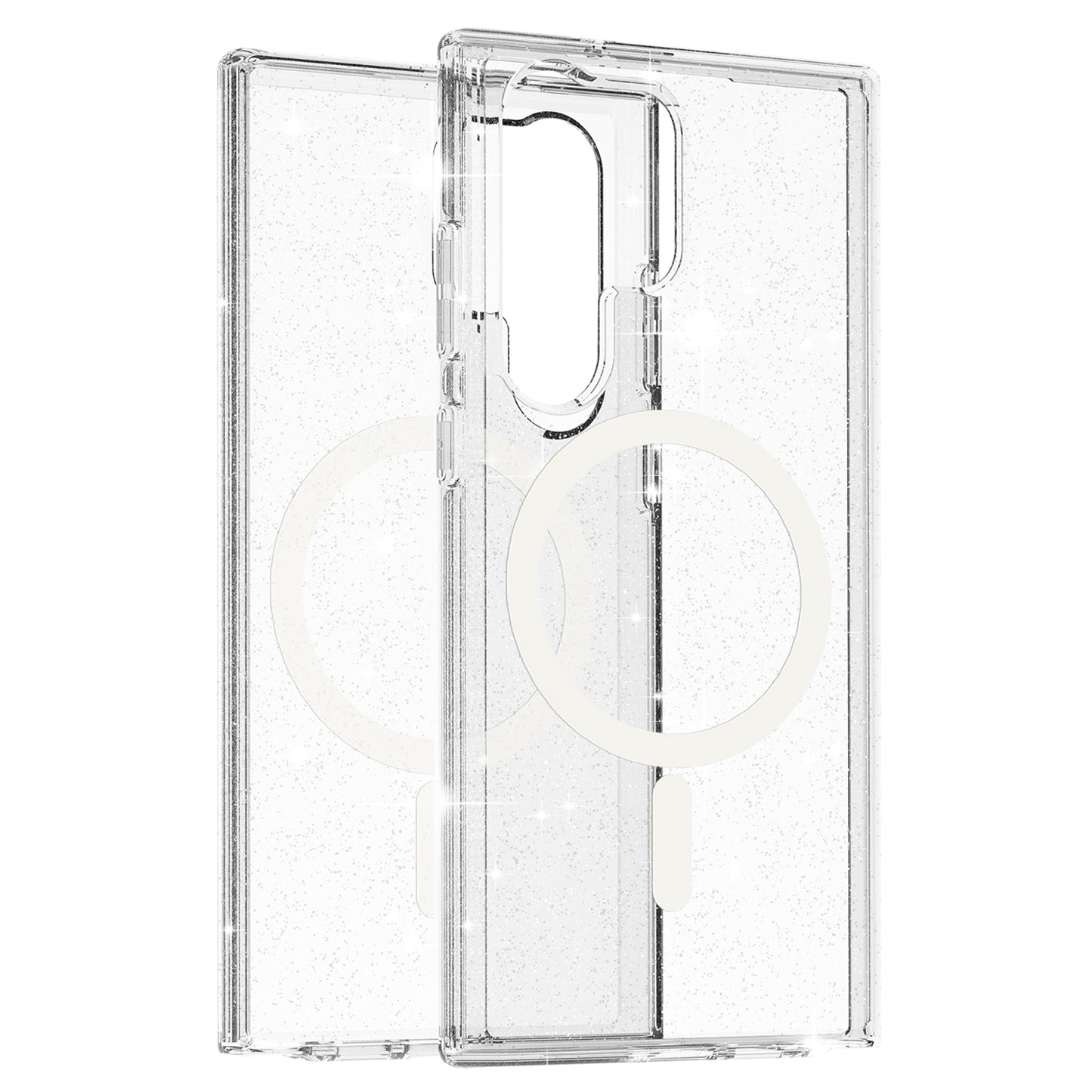 Magnetic Case Glitter Hard PC + Soft TPU White Phone Back Cover - For Samsung Galaxy S24 Ultra