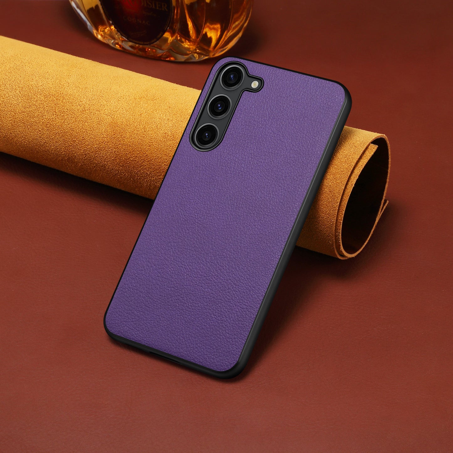 Calf Texture Case PC + TPU + PU Leather Anti-scratch Purple Phone Shell - For Samsung Galaxy S24+