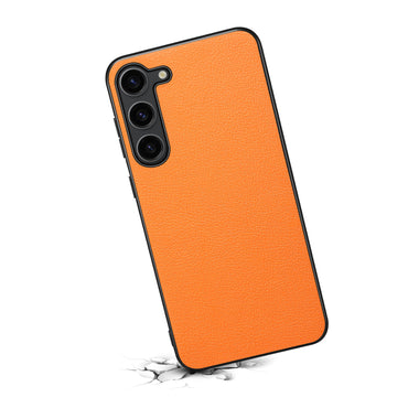 Calf Texture Case PC + TPU + PU Leather Anti-scratch Orange Phone Shell - For Samsung Galaxy S24+