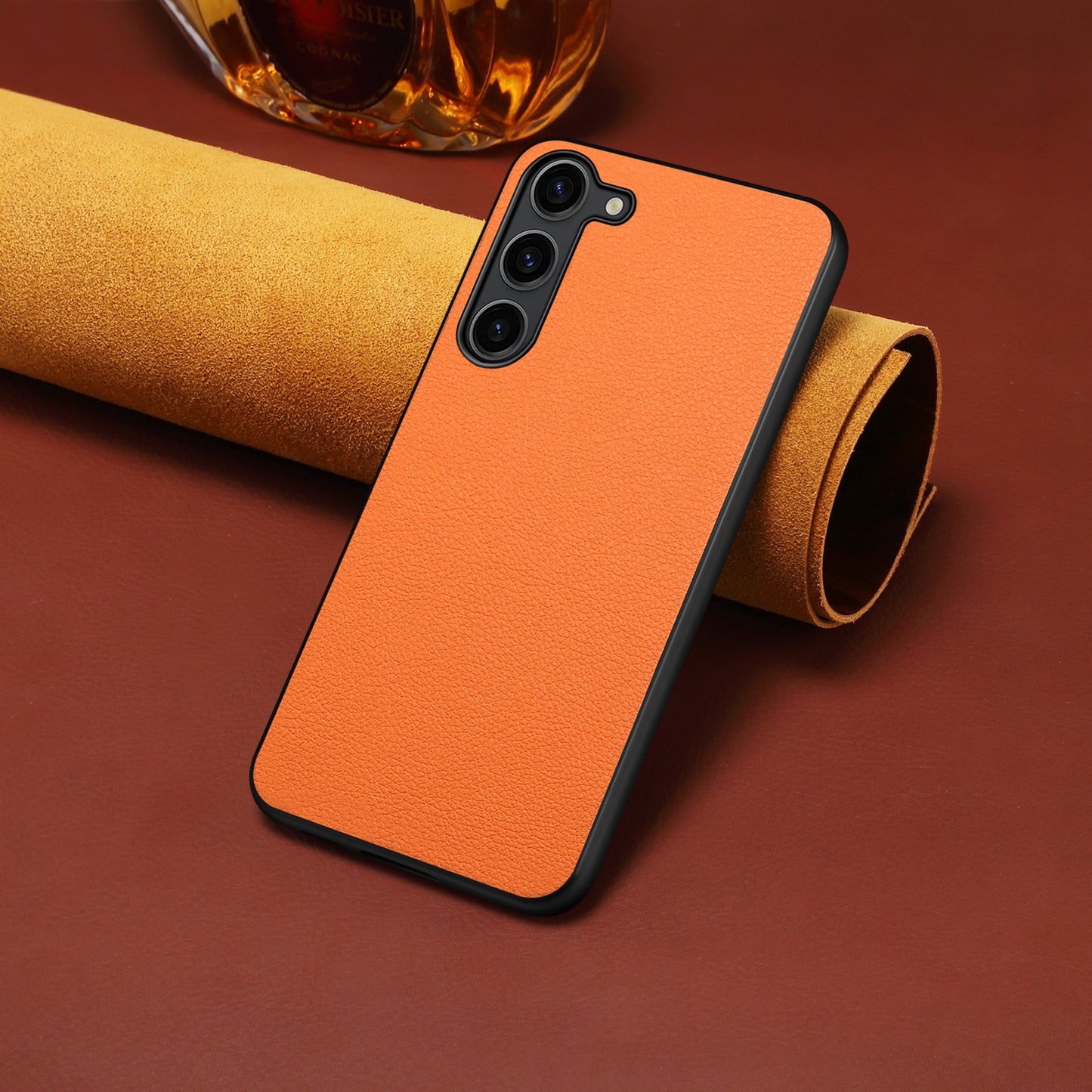 Calf Texture Case PC + TPU + PU Leather Anti-scratch Orange Phone Shell - For Samsung Galaxy S24+