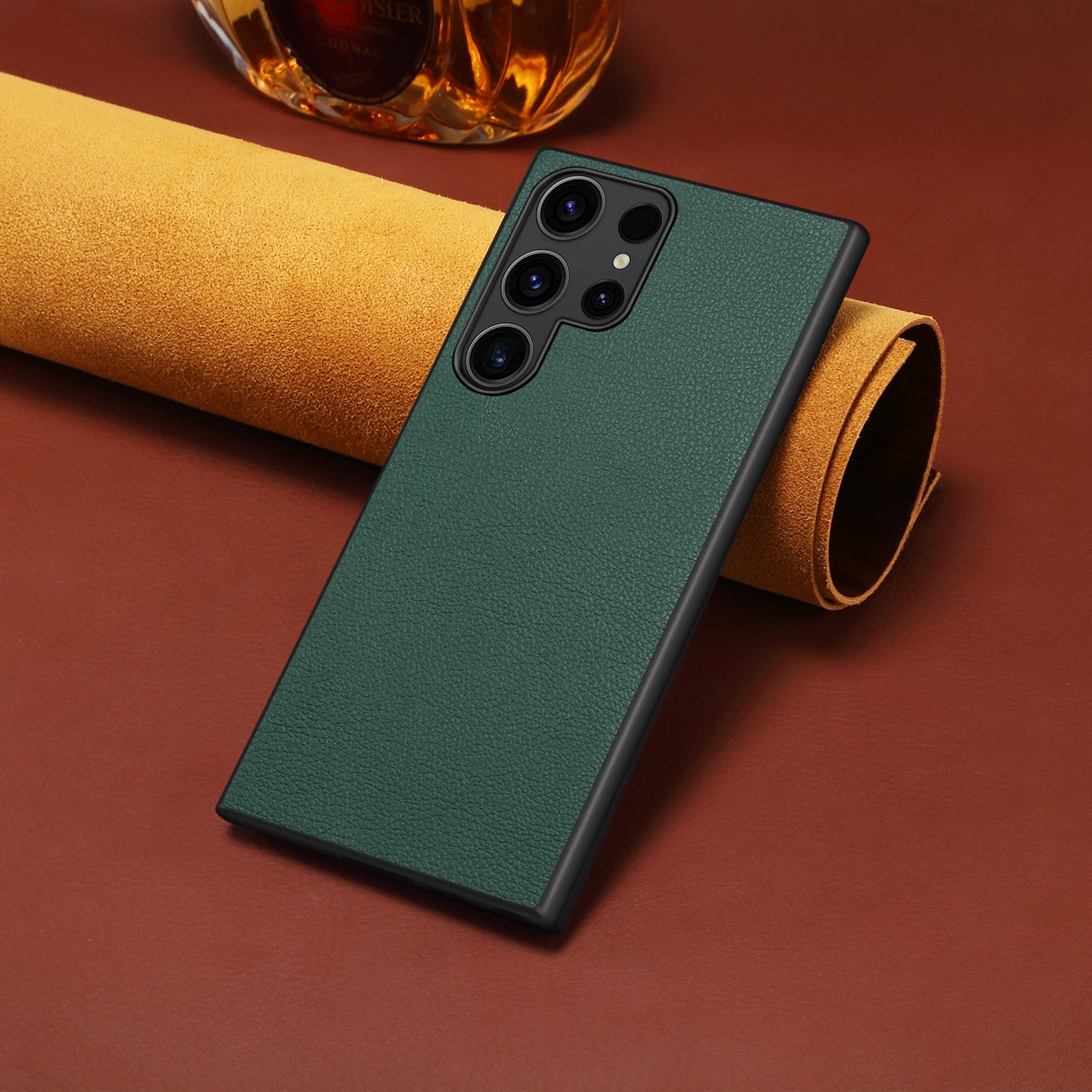 Calf Texture Anti-fall PC + TPU + PU Green Leather Phone Case - For Samsung Galaxy S24 Ultra