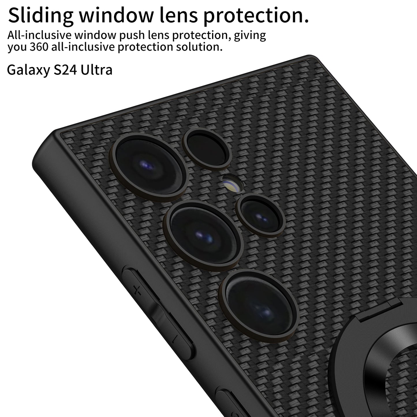 GKK Carbon Fiber Texture Magnetic Phone Case with Rotary Ring Kickstand - For Samsung Galaxy S24 Ultra