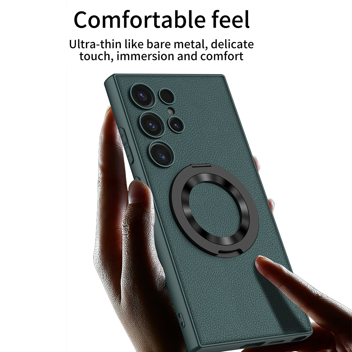 GKK Carbon Fiber Texture Magnetic Phone Case with Rotary Ring Kickstand - For Samsung Galaxy S24 Ultra