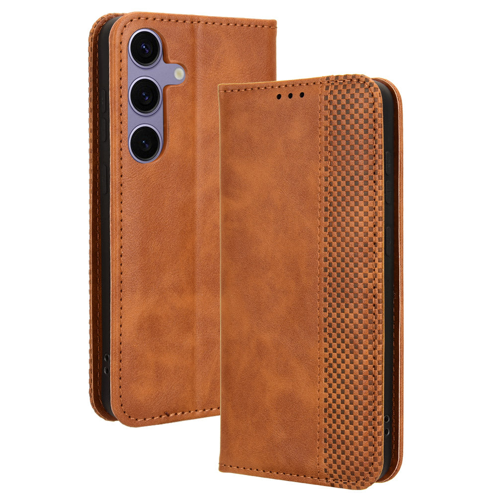 Wallet Phone Case Retro Texture Brown Leather Cover - For Samsung Galaxy S24+