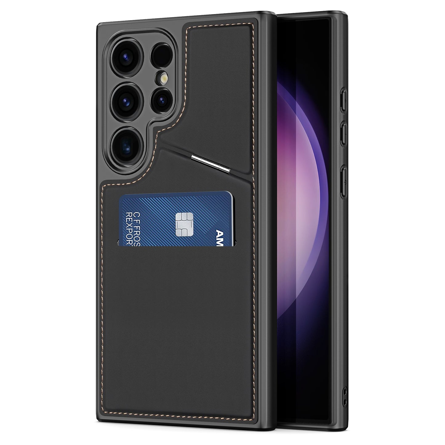 DUX DUCIS Rafi II Series Magnetic Black Phone Case with Card Slots Kickstand - For Samsung Galaxy S24 Ultra