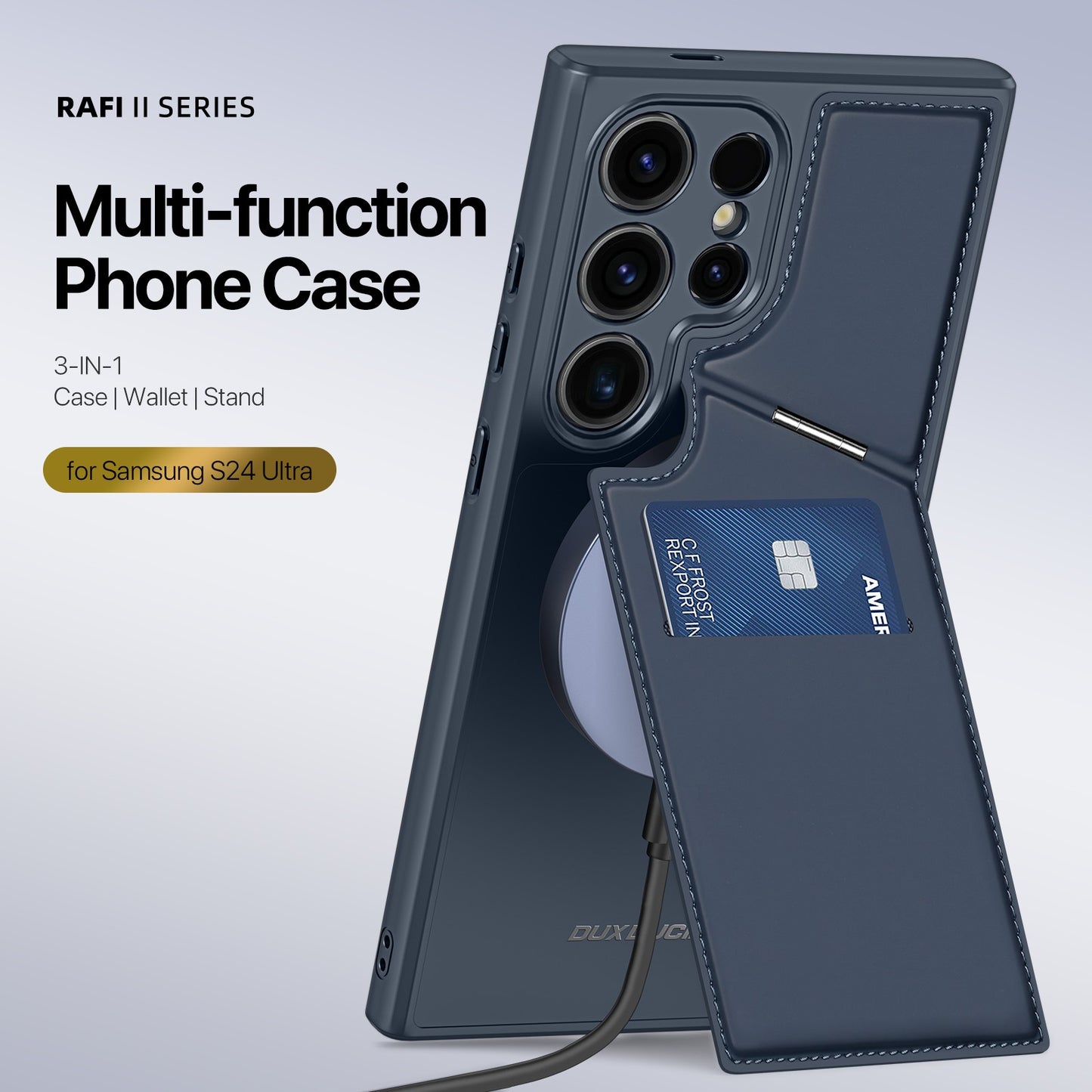 DUX DUCIS Rafi II Series Magnetic Blue Phone Case with Card Slots Kickstand - For Samsung Galaxy S24 Ultra