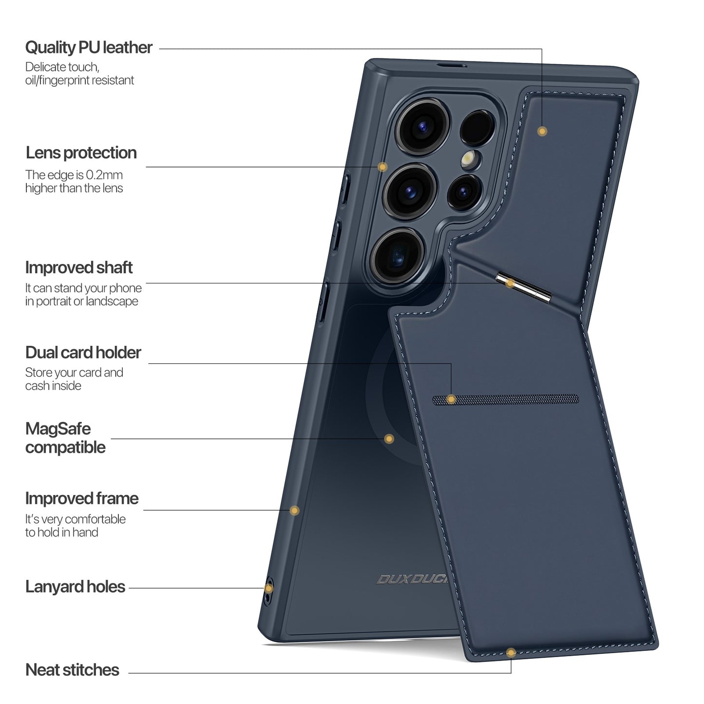 DUX DUCIS Rafi II Series Magnetic Blue Phone Case with Card Slots Kickstand - For Samsung Galaxy S24 Ultra