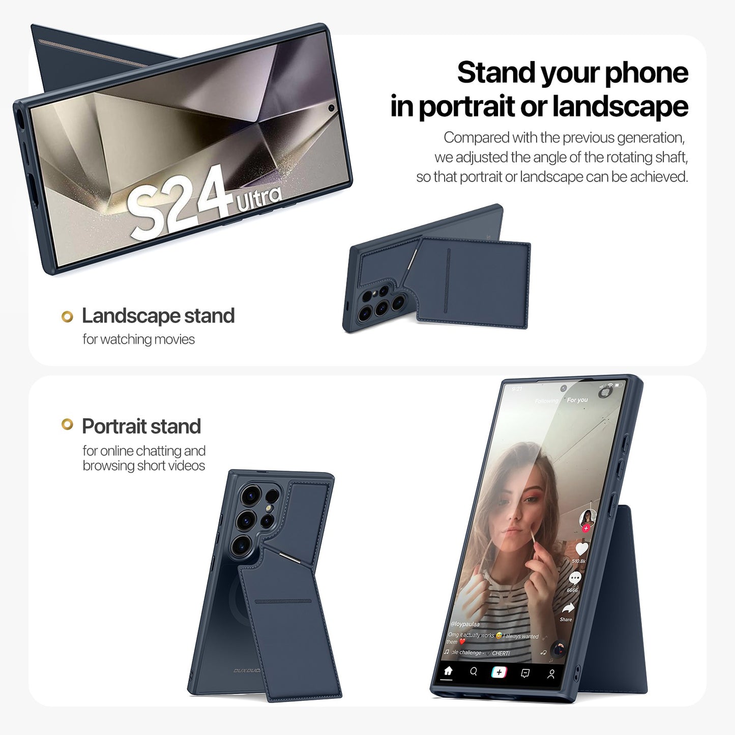 DUX DUCIS Rafi II Series Magnetic Blue Phone Case with Card Slots Kickstand - For Samsung Galaxy S24 Ultra