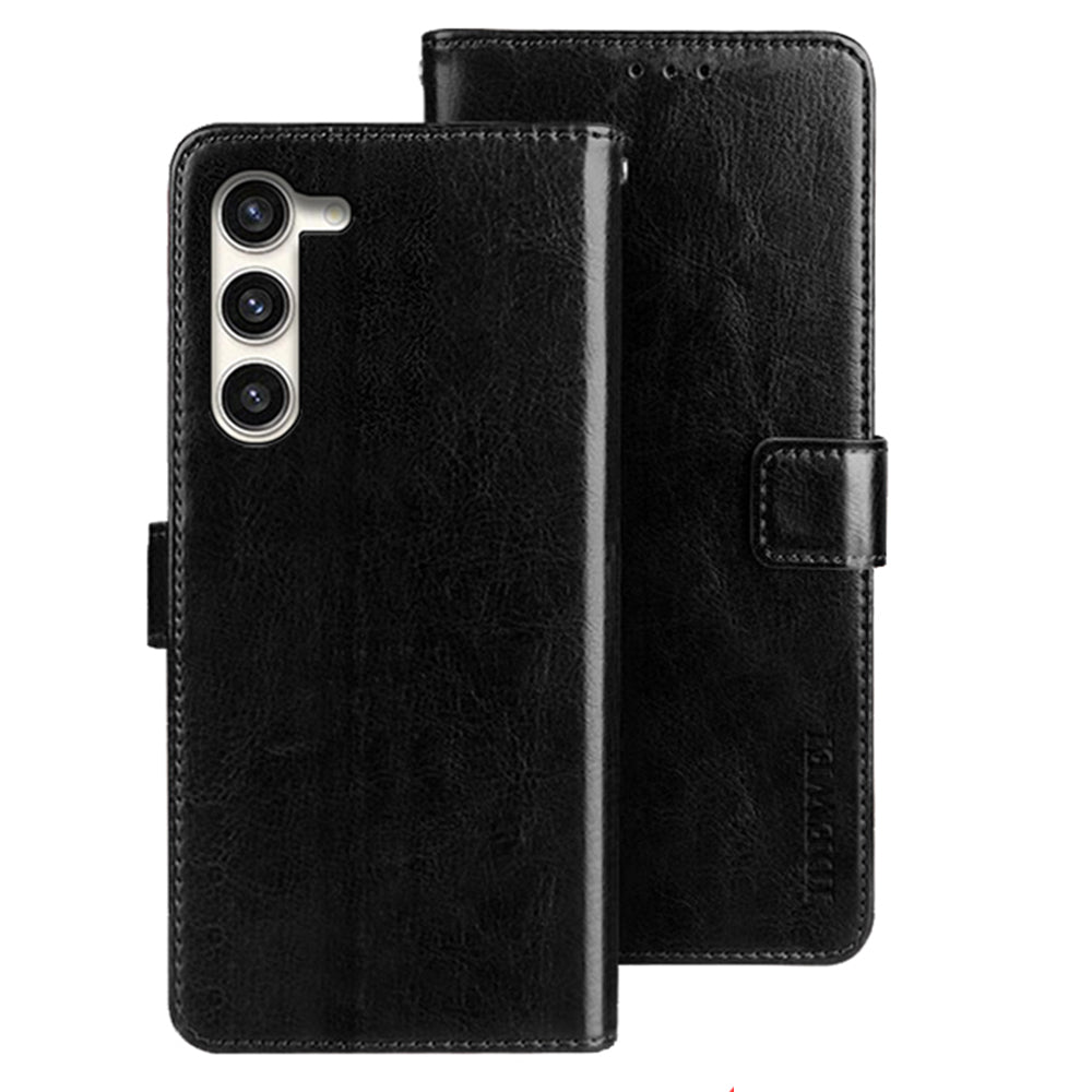 IDEWEI Black Leather Case Crazy Horse Phone Wallet Stand - For Samsung Galaxy S24
