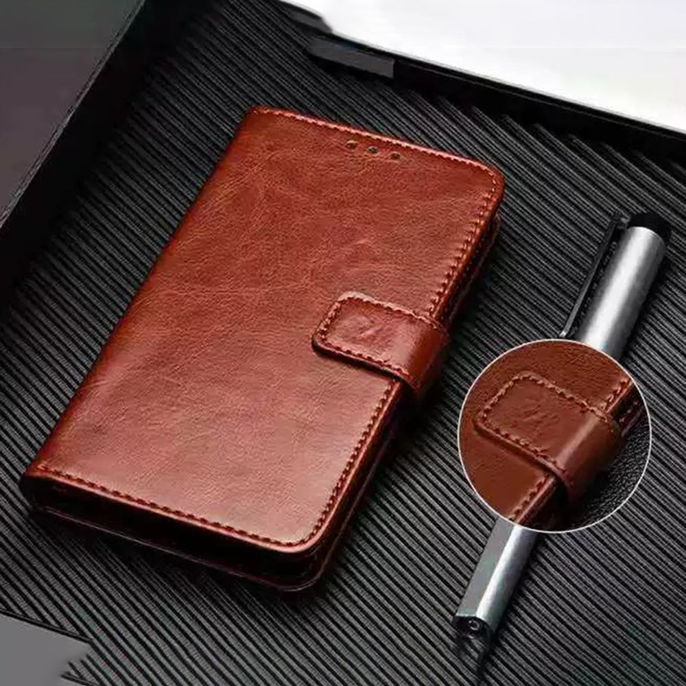 IDEWEI Brown Leather Case Crazy Horse Leather Folio Flip Phone Wallet - For Samsung Galaxy S24 Ultra