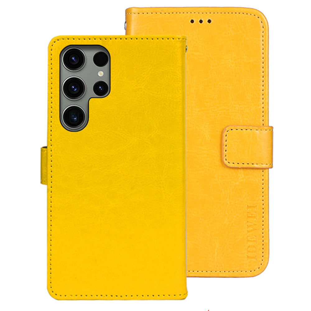 IDEWEI Yellow Leather Case Crazy Horse Leather Folio Flip Phone Wallet - For Samsung Galaxy S24 Ultra