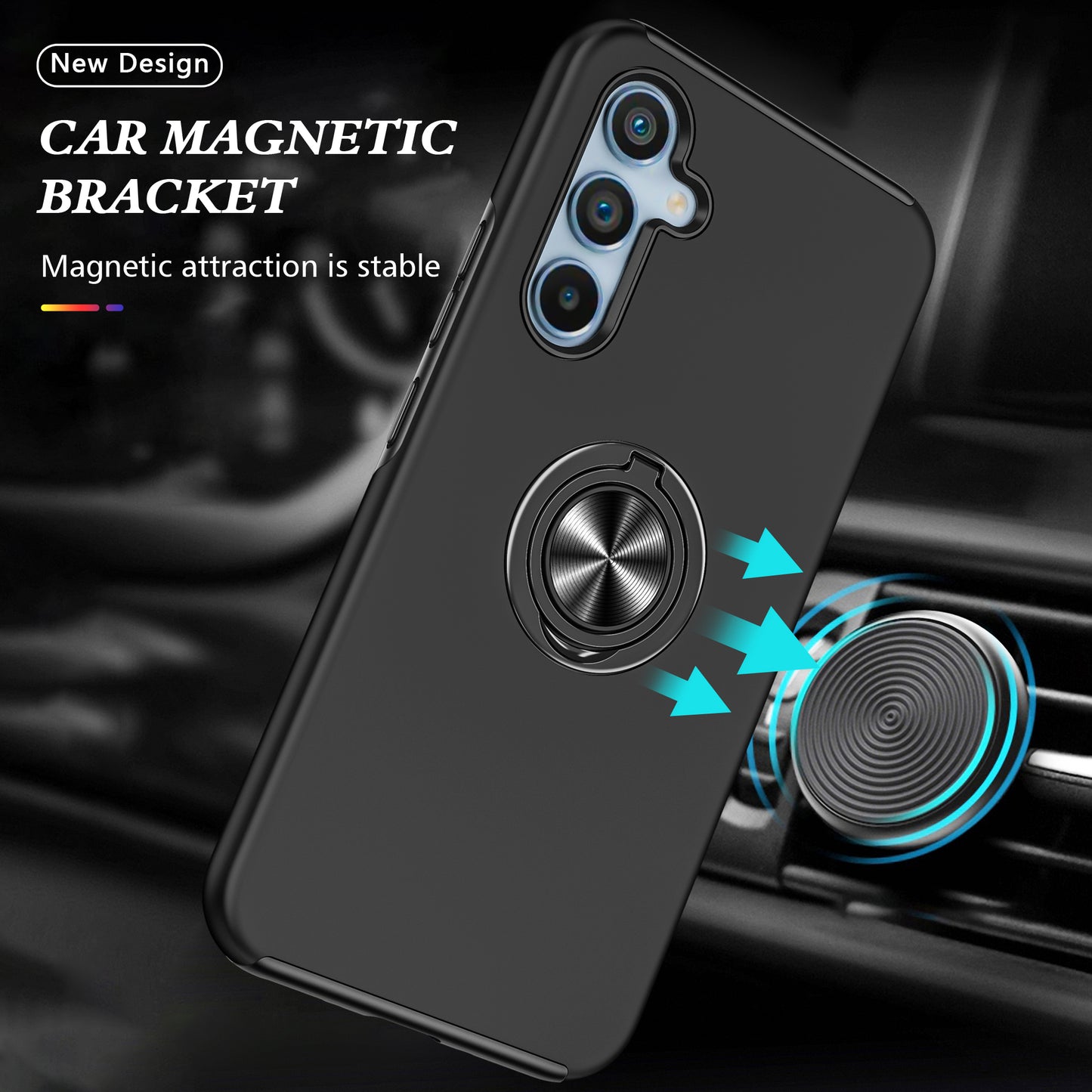 PC + TPU Ring Kickstand Mobile Phone Black Case - For Samsung Galaxy S24