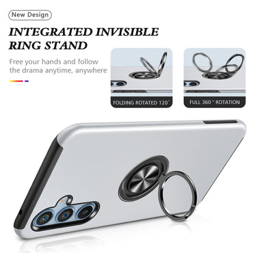 PC + TPU Ring Kickstand Silver Mobile Phone Cover - For Samsung Galaxy S24