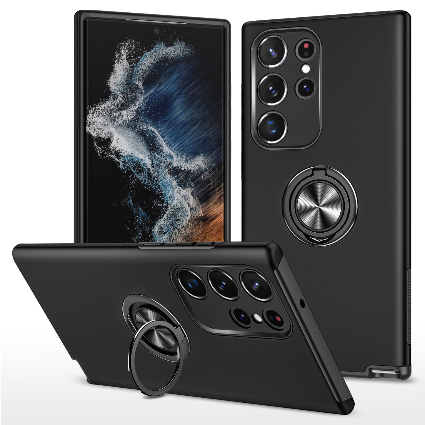 Anti-scratch Ring Kickstand Black Back Shell - For Samsung Galaxy S24 Ultra