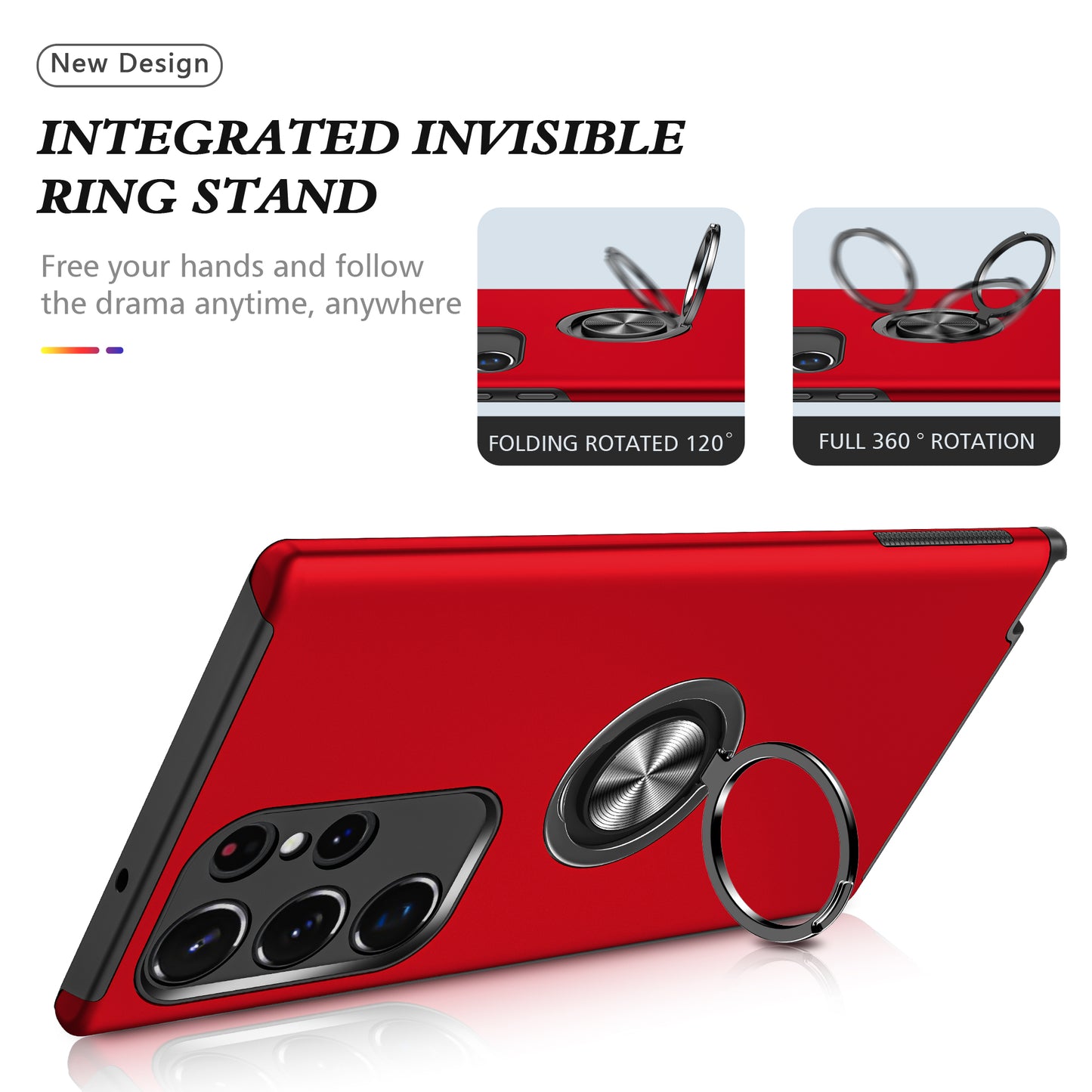 Anti-scratch Ring Kickstand Red Back Shell - For Samsung Galaxy S24 Ultra